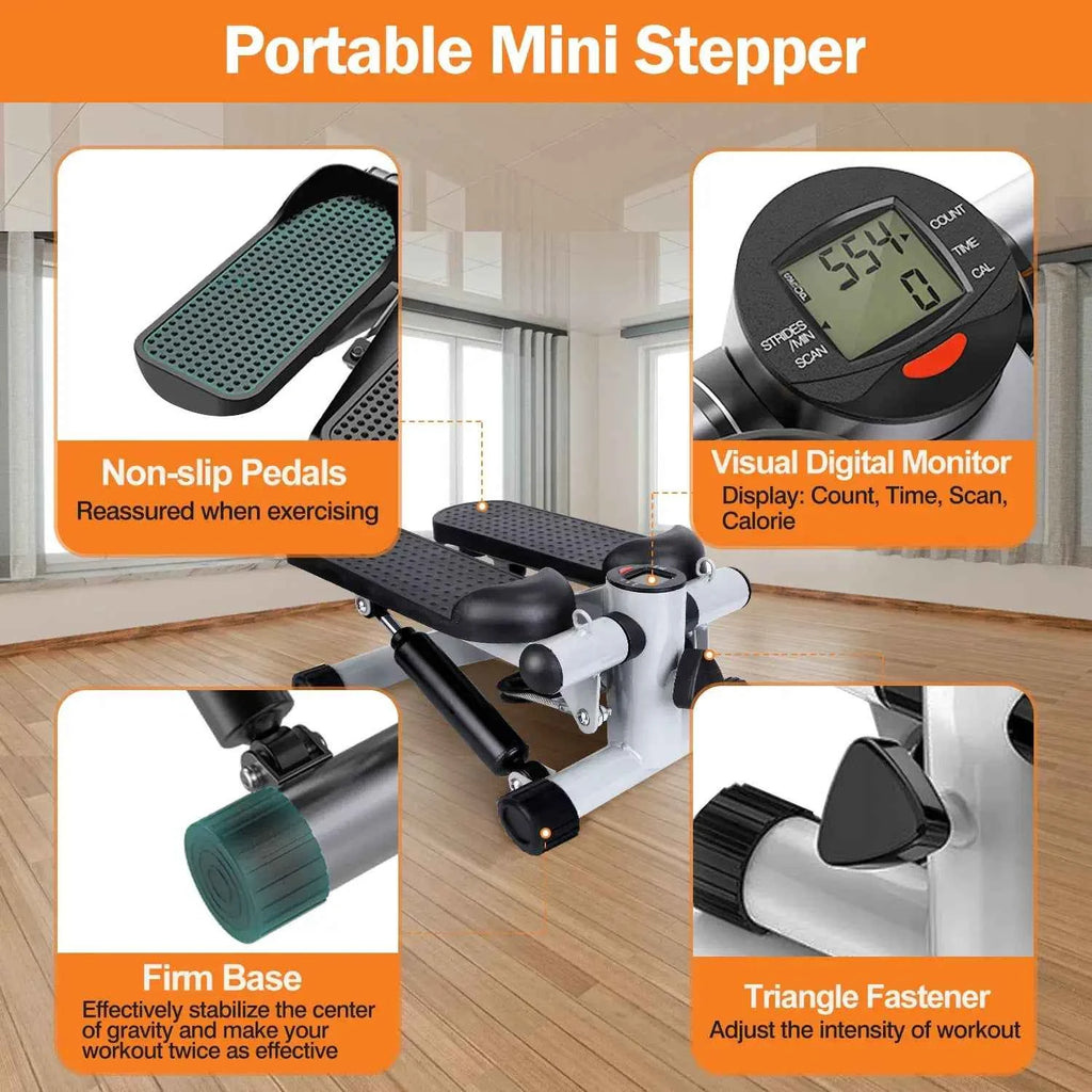 Mini Stair Stepper with Resistance Bands – LCD Monitor, Quiet, 330 lb