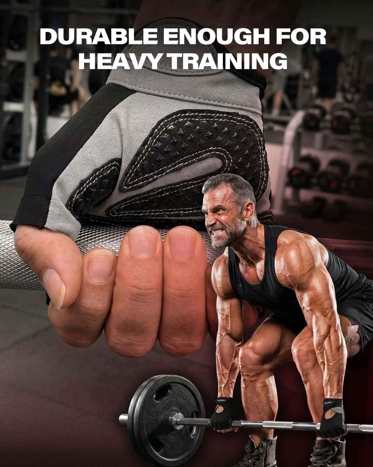 Premium Workout Gloves with Non-Slip Grip, Foam Palm Padding, Black, L