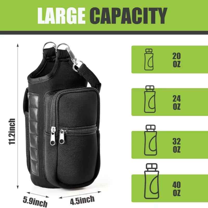 Magnetic Water Bottle Carrier with Phone Pocket & Adjustable Strap