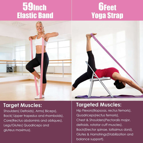 14-piece pilates kit for women featuring elastic band and yoga strap for effective workouts.