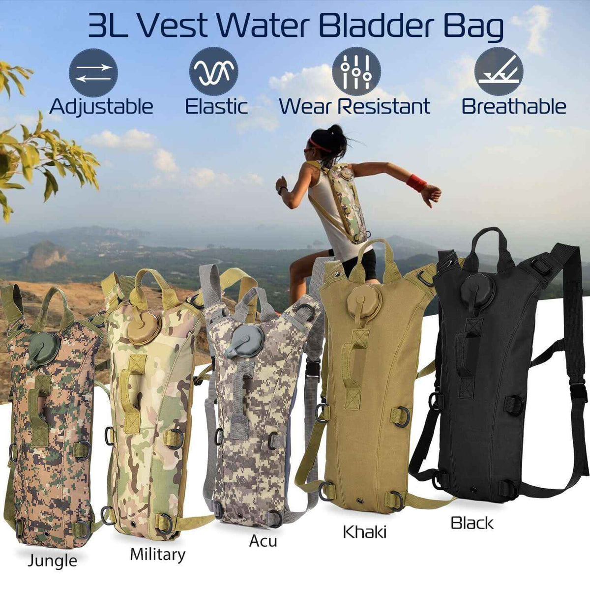3L Tactical Hydration Pack – Water Bladder Backpack for Hiking