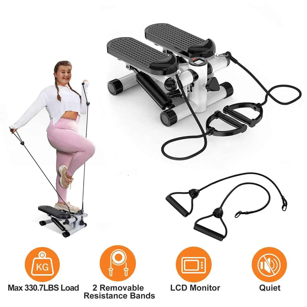 Mini Stair Stepper with Resistance Bands – LCD Monitor, Quiet, 330 lb