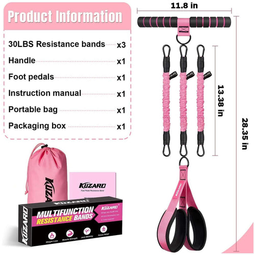 3-tube resistance bands for women with foot pedal and ab trainer for full-body workouts at home.