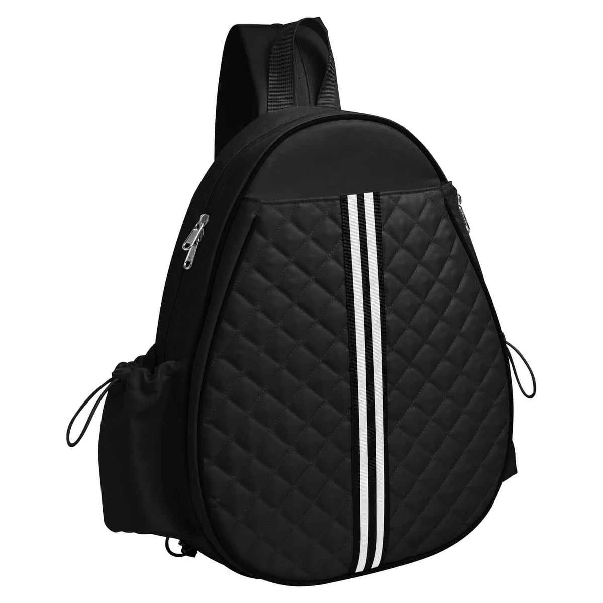 Waterproof pickleball sling bag in black and cream color options, designed for versatility and organization on the court.