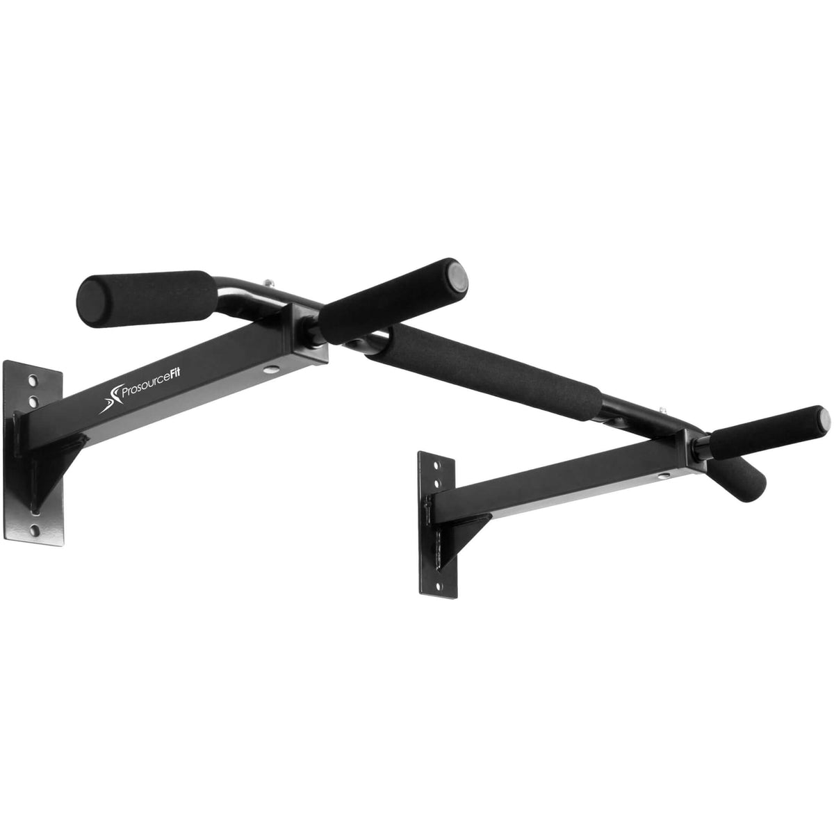 Adjustable doorway pull-up bar in heavy-duty steel, designed for home workouts, capacity of 220 lbs, fits doorframes 24"–39".