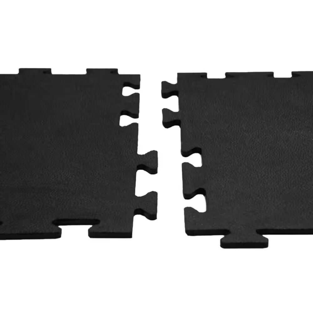 Interlocking rubber gym tiles - 3/8" thick, non-slip, shock-absorbing surface for home gyms.