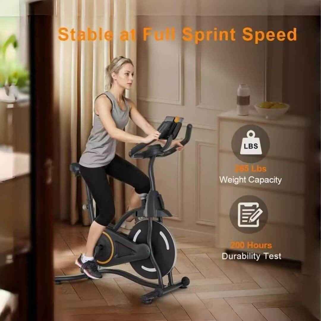 Indoor Spin Bike with Heart Rate Monitor, Adjustable Seat,Phone Holder