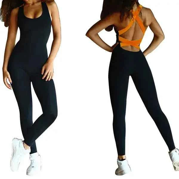 Womens Yoga Workout Jumpsuit –Sleeveless,Strappy Back, Stretchy Romper