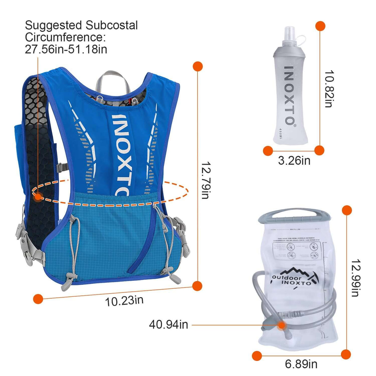 Running hydration vest with water bladder in blue, black, and gray designs for active hydration.