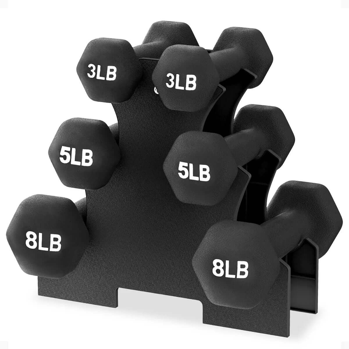 BalanceFrom 110 lb Neoprene Coated Dumbbell Set with Stand - 10 Pairs of Adjustable Weights for Comprehensive Home Fitness, Black