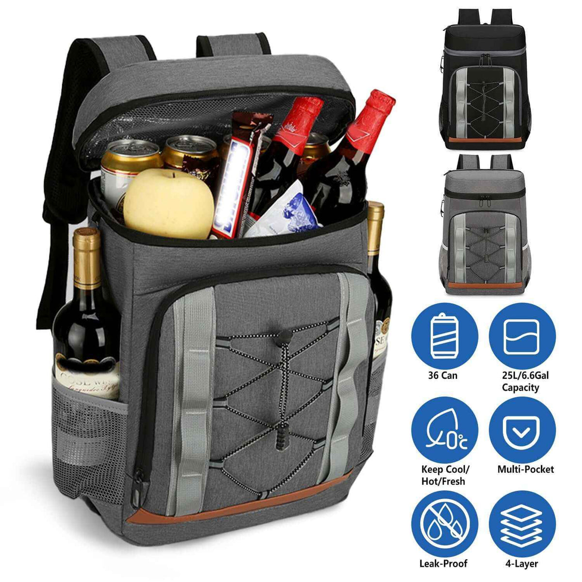 25L insulated cooler backpack Leakproof,36-Can,4-5 Hour Cold Retention