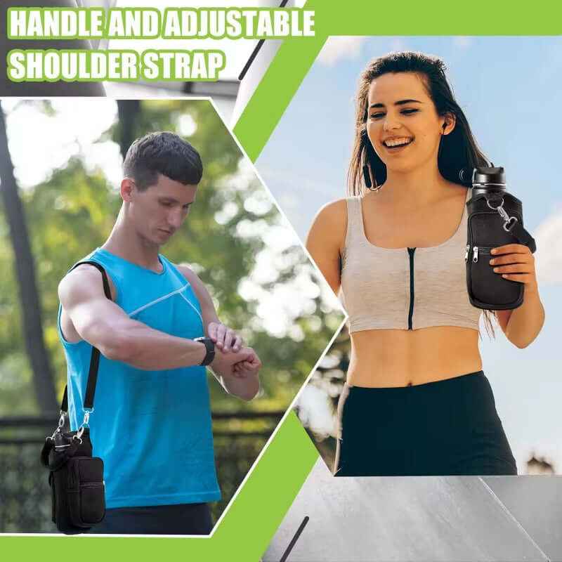 Magnetic Water Bottle Carrier with Phone Pocket & Adjustable Strap