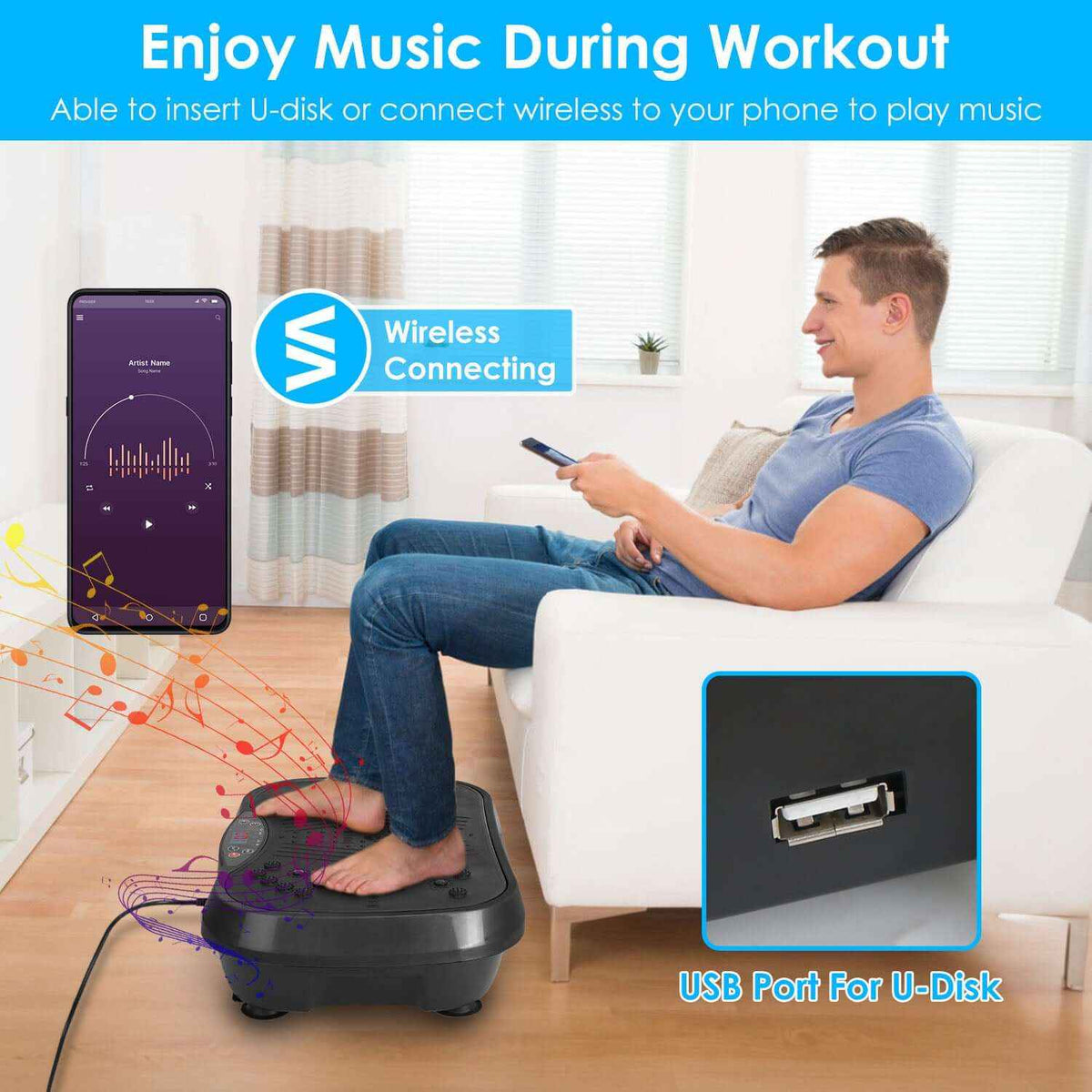 Vibration Exercise Machine with Bluetooth –USB Music, Resistance Bands