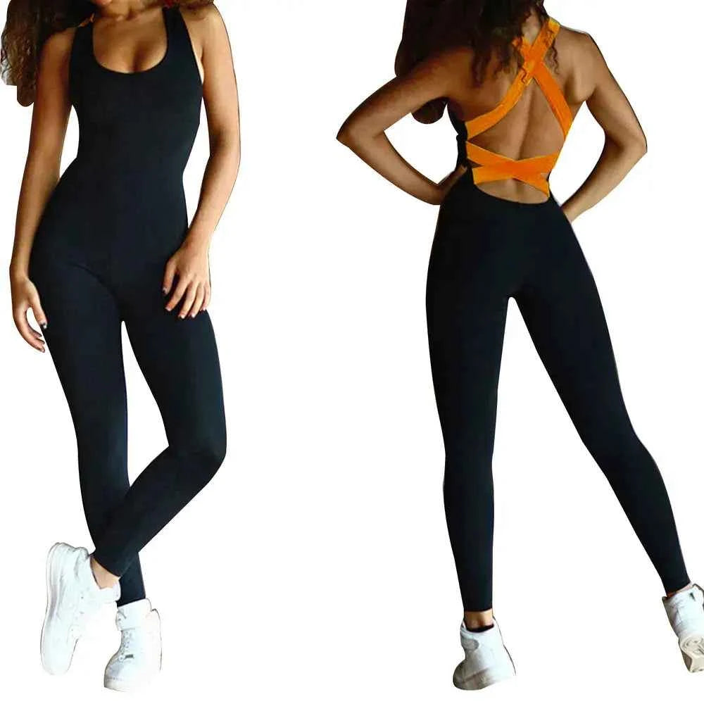 Womens Yoga Workout Jumpsuit –Sleeveless,Strappy Back, Stretchy Romper