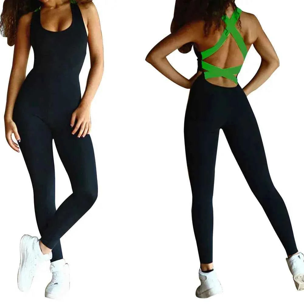 Womens Yoga Workout Jumpsuit –Sleeveless,Strappy Back, Stretchy Romper