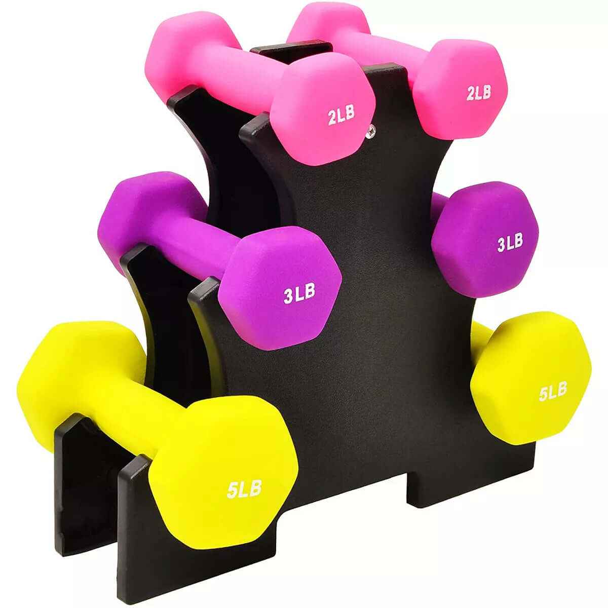 Neoprene Coated Dumbbell Set with Stand – 10 Pairs, Up to 110 lb