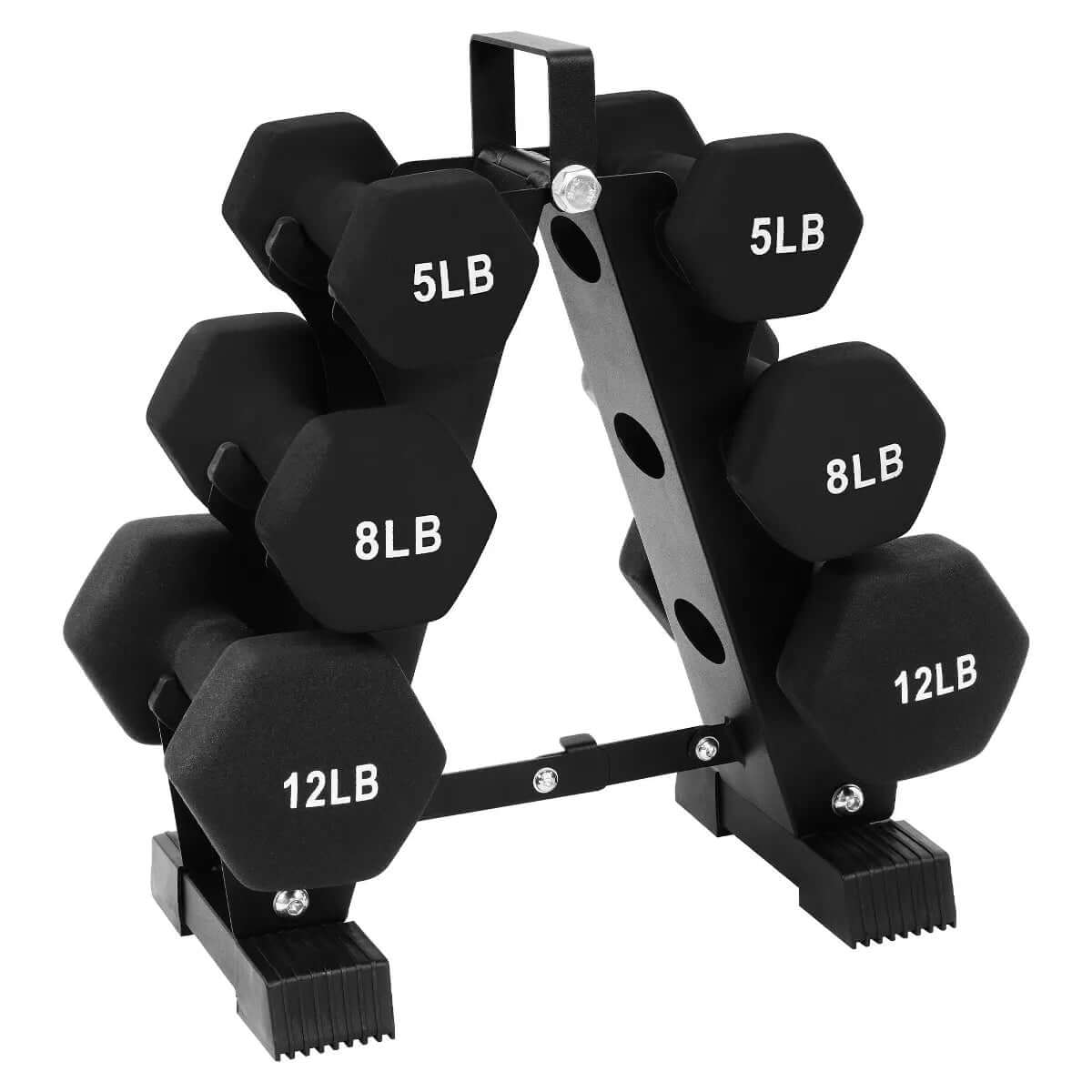 BalanceFrom 110 lb Neoprene Coated Dumbbell Set with Stand - 10 Pairs of Adjustable Weights for Comprehensive Home Fitness, Black