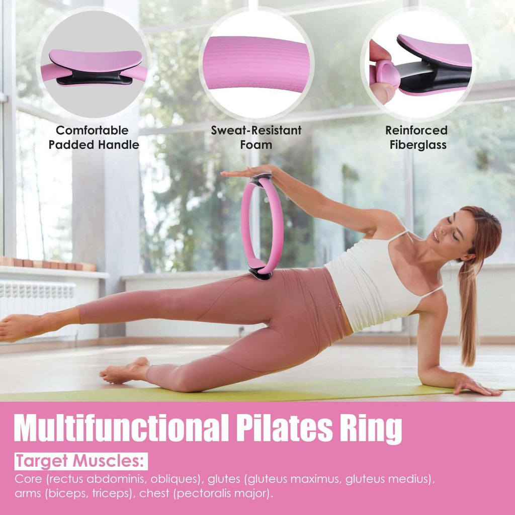 14-piece pilates kit for women featuring elastic band and yoga strap for effective workouts.