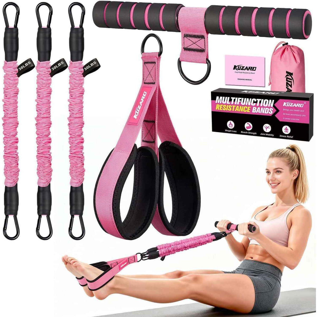 3-tube resistance bands for women for Women–Foot Pedal and Ab Trainer