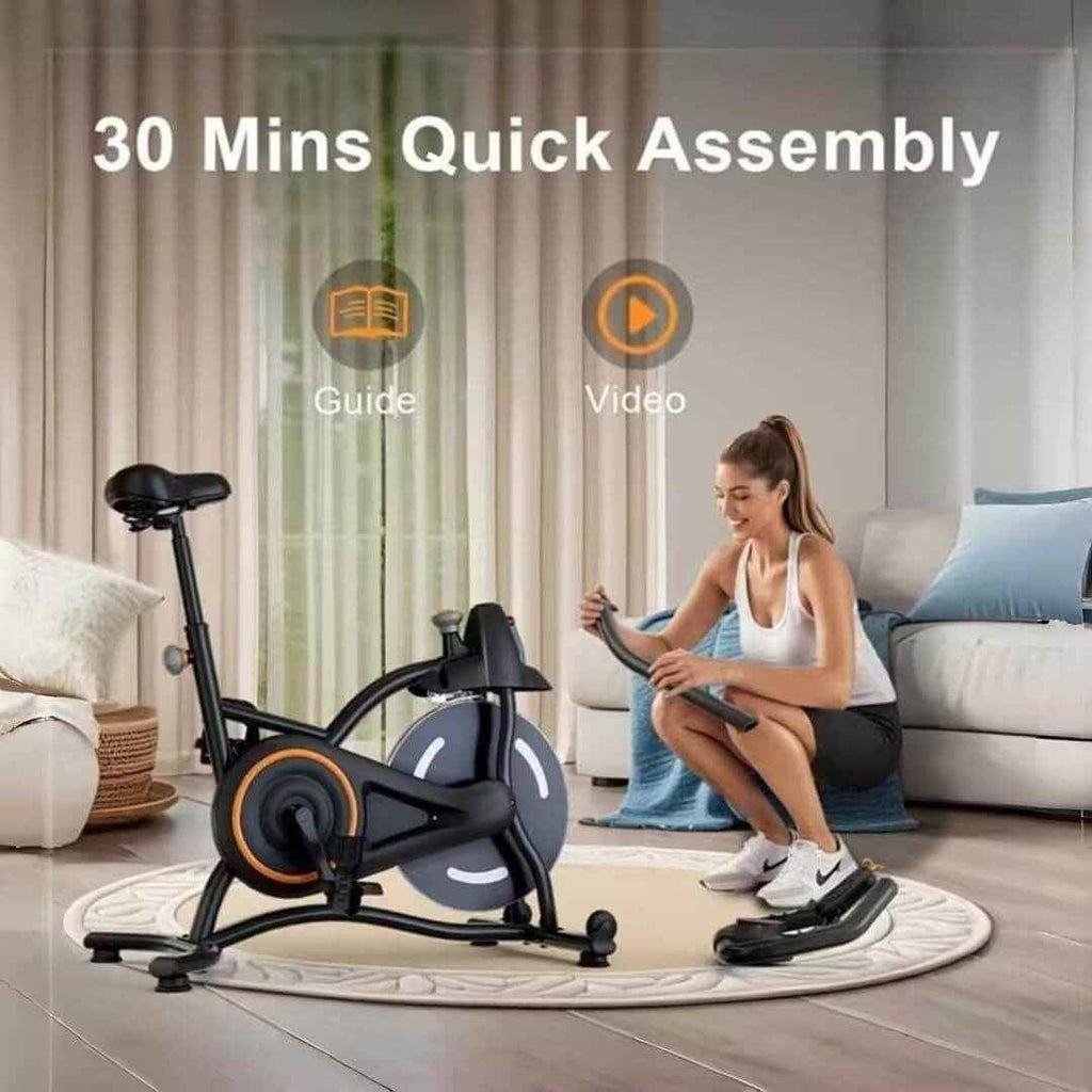Indoor Spin Bike with Heart Rate Monitor, Adjustable Seat,Phone Holder