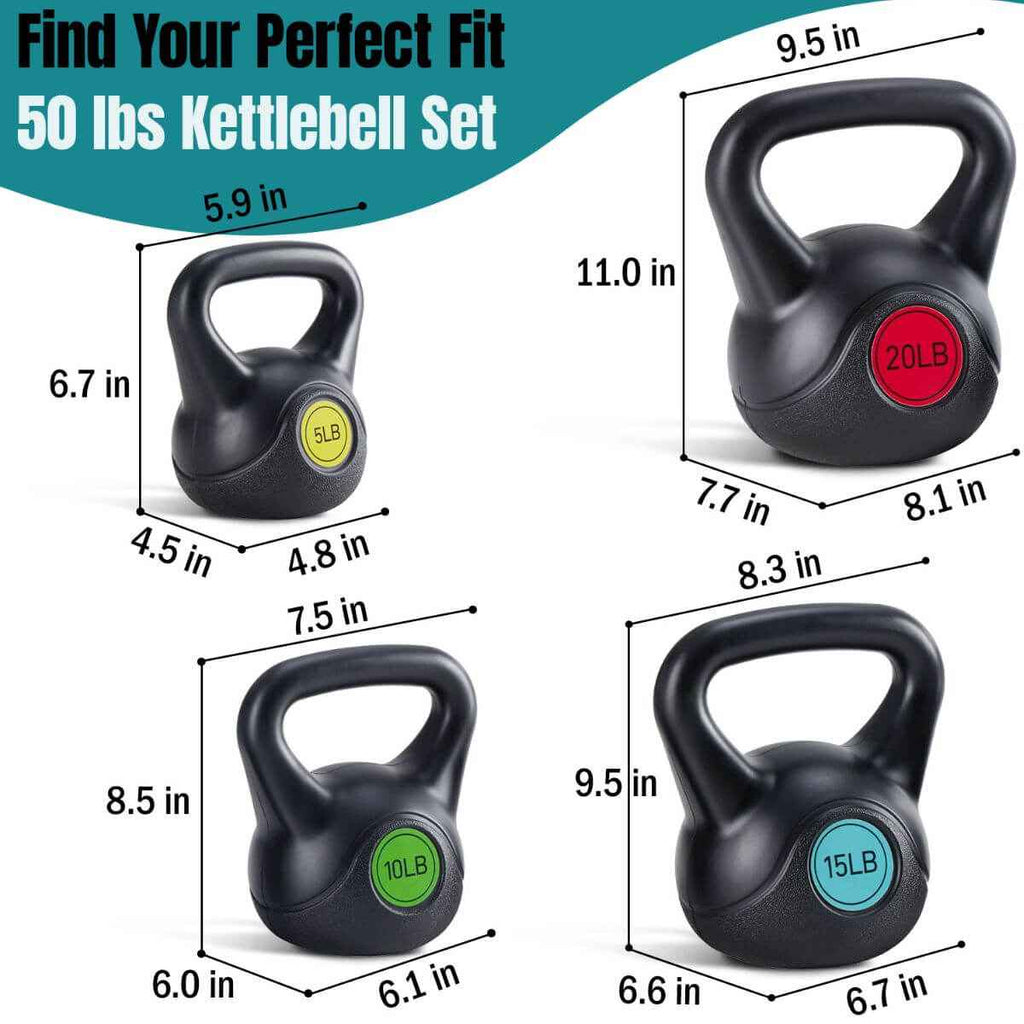 Floor-Safe HDPE Kettlebell Set –Coated Concrete, Wide Handle(45–50 lb)
