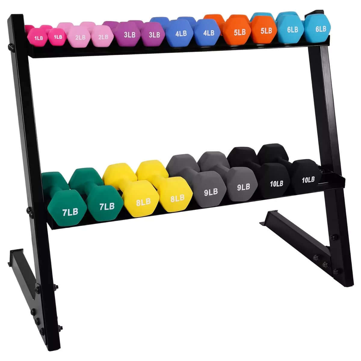 BalanceFrom 110 lb Neoprene Coated Dumbbell Set with Stand - 10 Pairs of Adjustable Weights for Comprehensive Home Fitness, Black