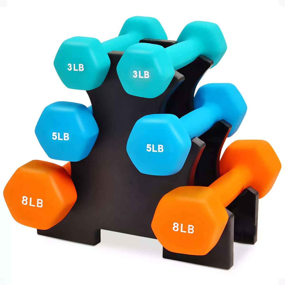 Neoprene Coated Dumbbell Set with Stand – 10 Pairs, Up to 110 lb