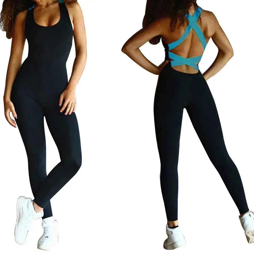 Womens Yoga Workout Jumpsuit –Sleeveless,Strappy Back, Stretchy Romper