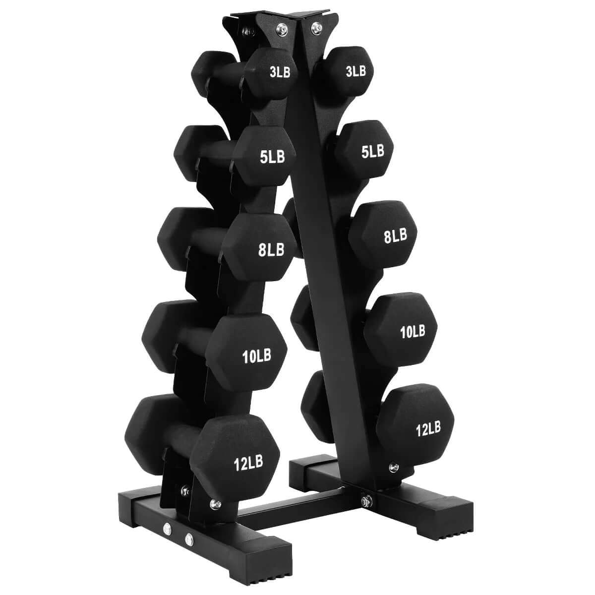 BalanceFrom 110 lb Neoprene Coated Dumbbell Set with Stand - 10 Pairs of Adjustable Weights for Comprehensive Home Fitness, Black