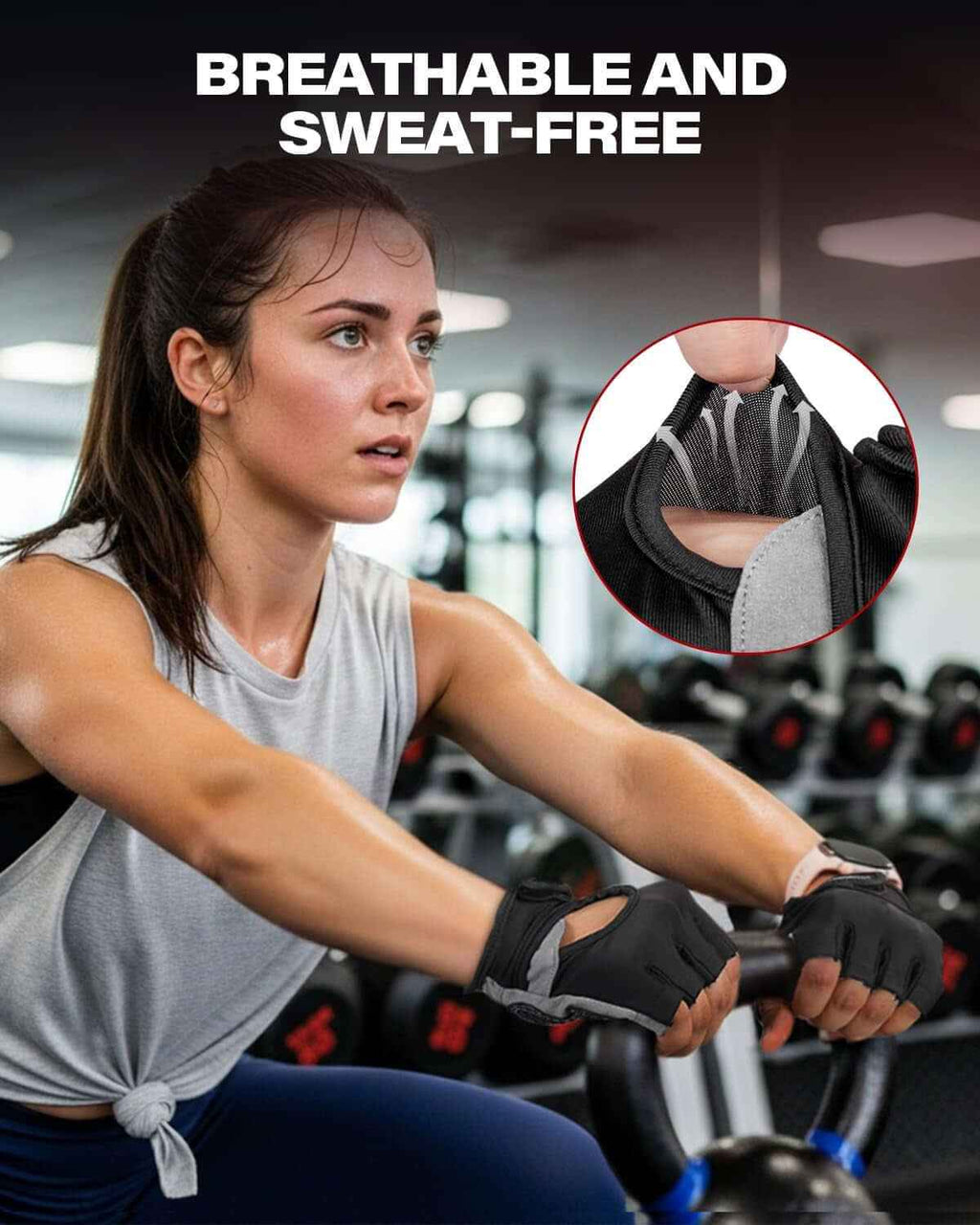 Premium Workout Gloves with Non-Slip Grip, Foam Palm Padding, Black, L