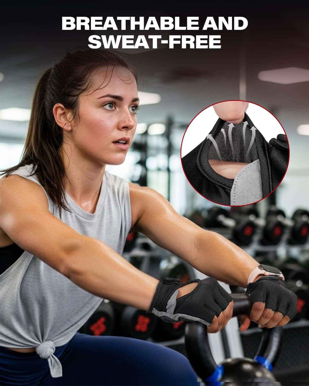 Premium Workout Gloves with Non-Slip Grip, Foam Palm Padding, Black, L