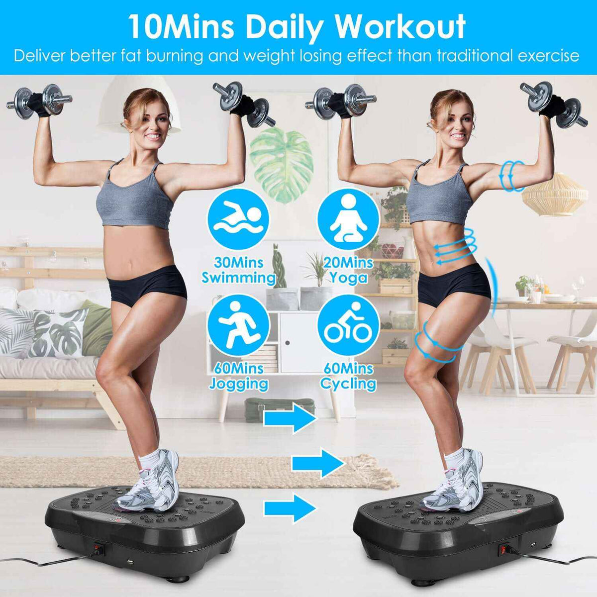 Vibration Exercise Machine with Bluetooth –USB Music, Resistance Bands