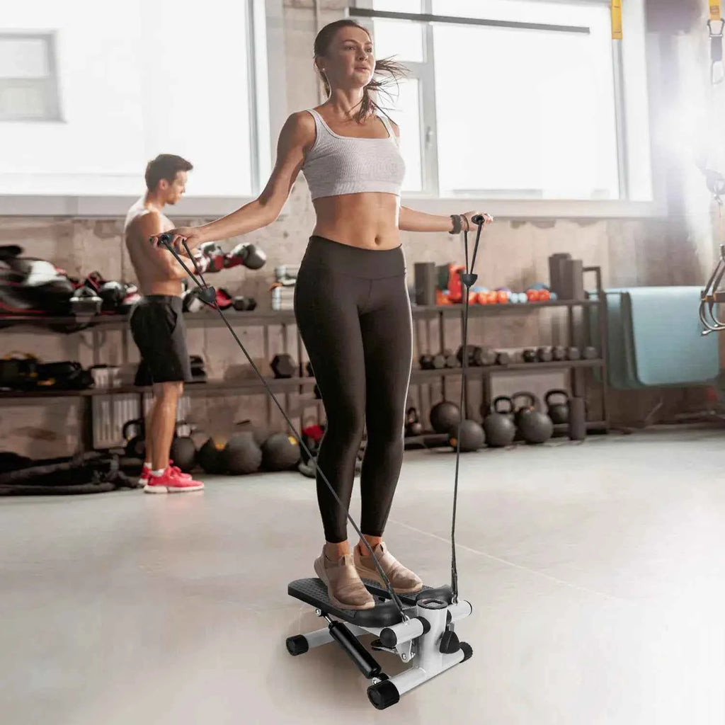 Mini Stair Stepper with Resistance Bands – LCD Monitor, Quiet, 330 lb