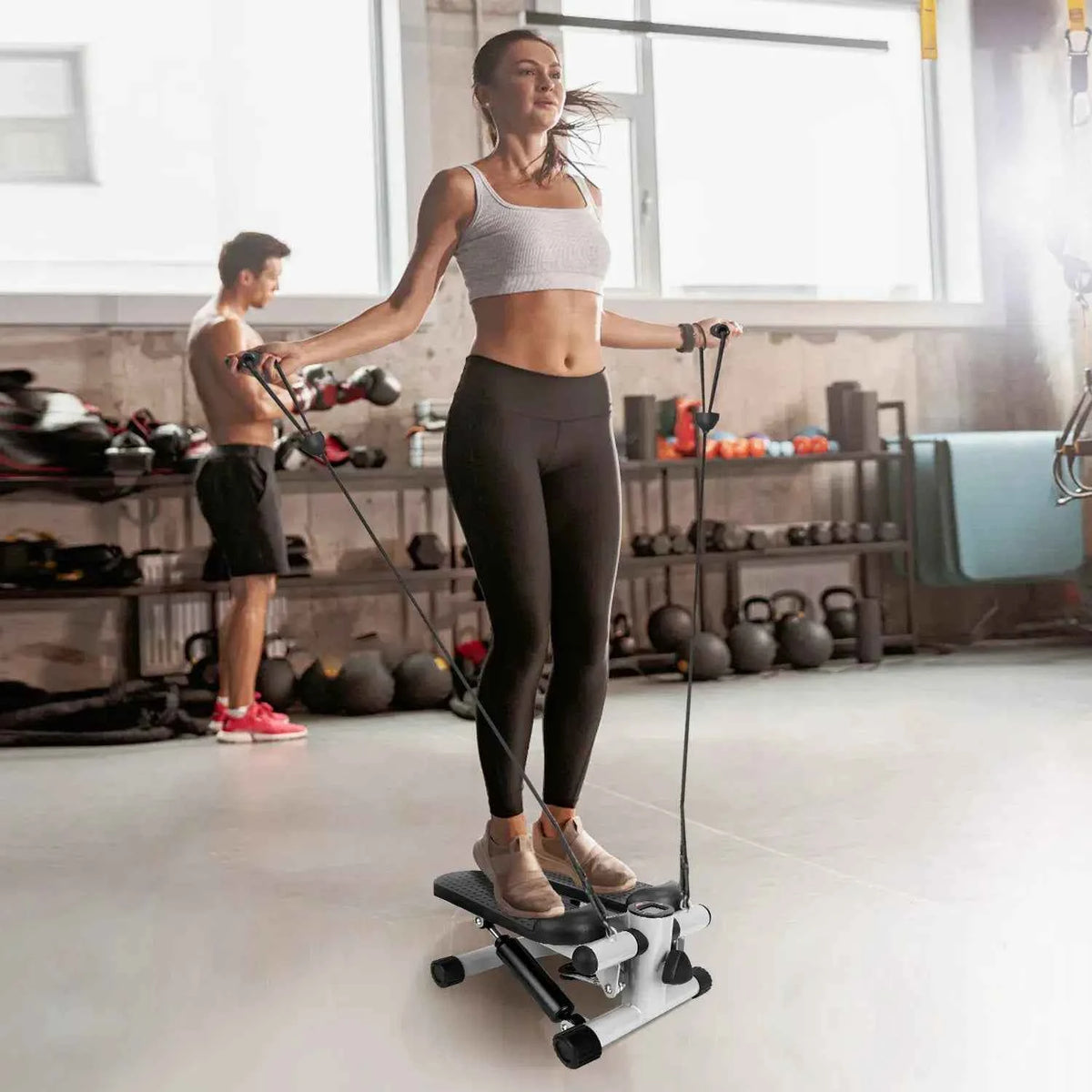 Mini Stair Stepper with Resistance Bands – LCD Monitor, Quiet, 330 lb