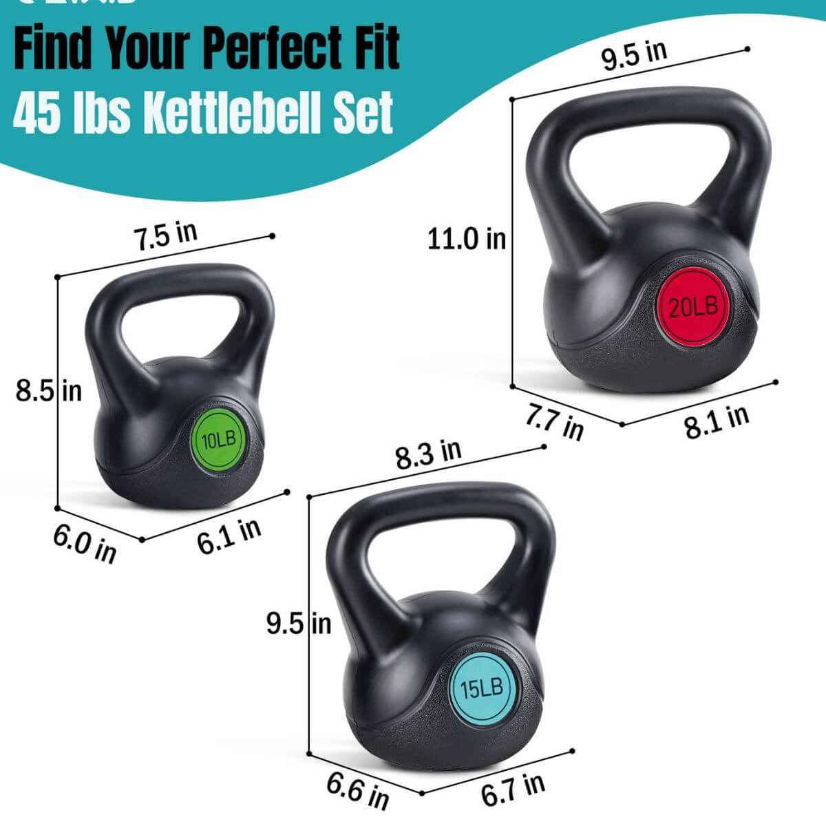 Floor-Safe HDPE Kettlebell Set –Coated Concrete, Wide Handle(45–50 lb)