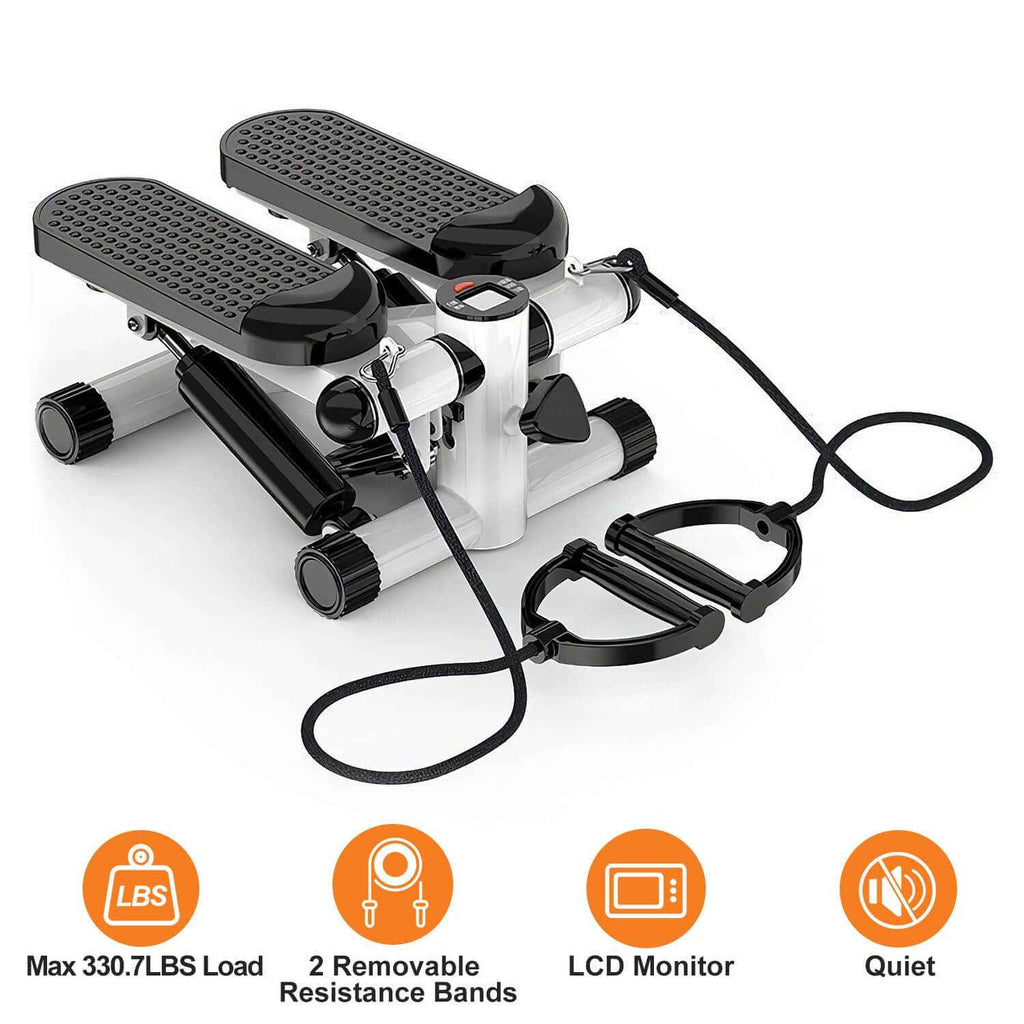 Mini Stair Stepper with Resistance Bands – LCD Monitor, Quiet, (Grey)
