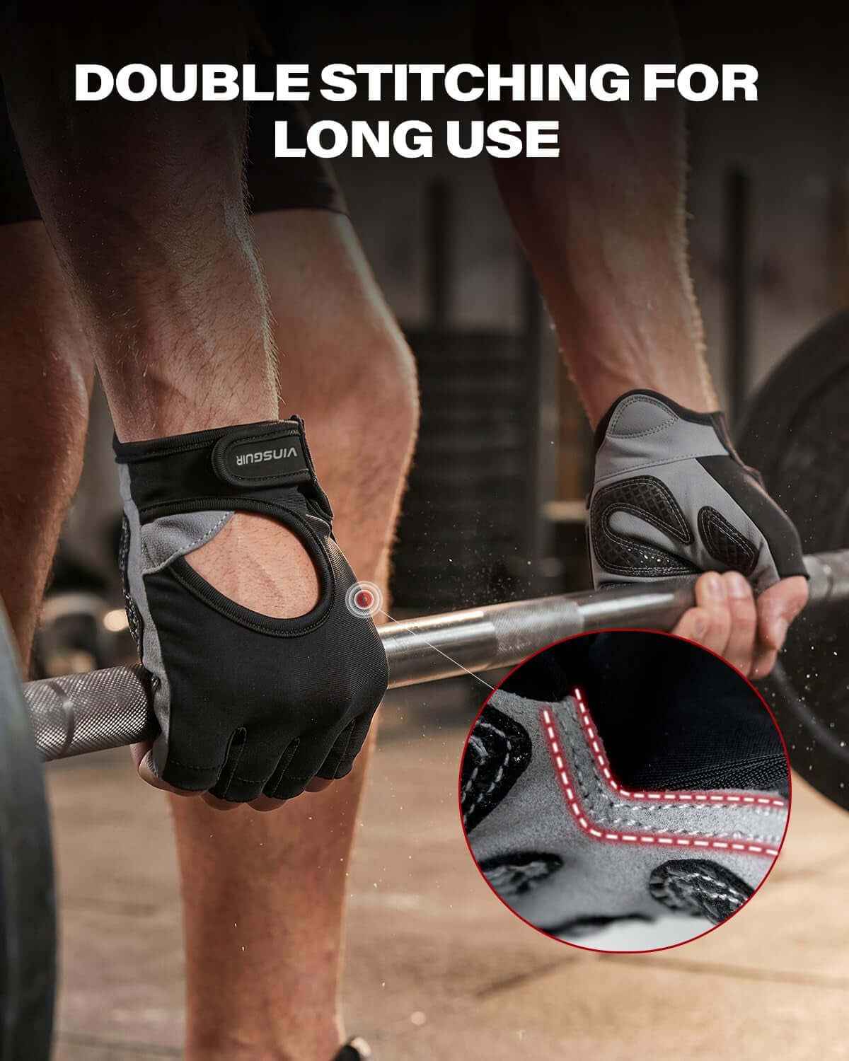 Premium Workout Gloves with Non-Slip Grip, Foam Palm Padding, Black, L