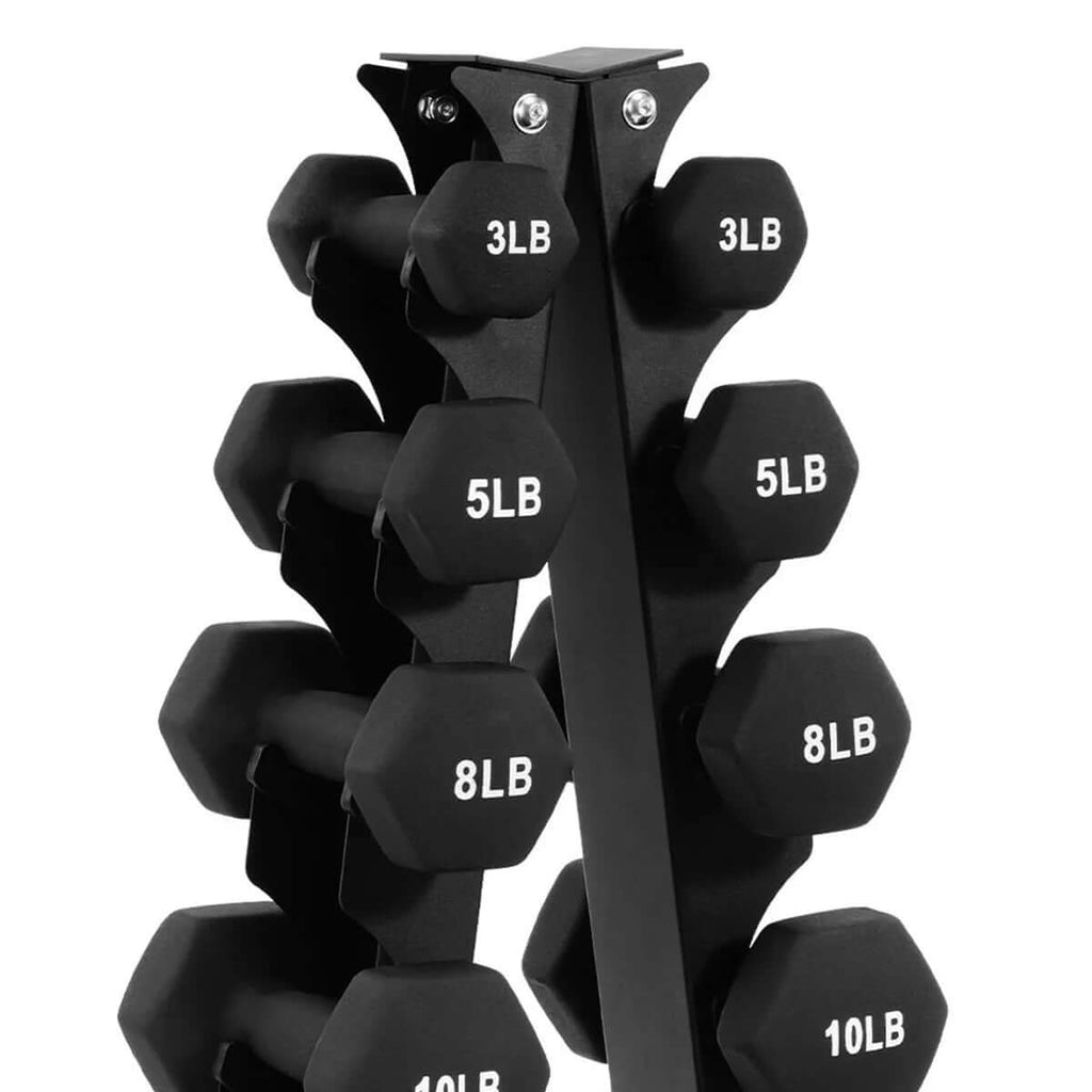 BalanceFrom 110 lb Neoprene Coated Dumbbell Set with Stand - 10 Pairs of Adjustable Weights for Comprehensive Home Fitness, Black