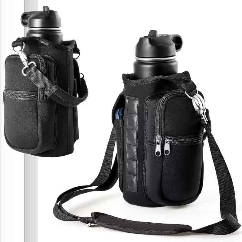 Magnetic Water Bottle Carrier with Phone Pocket & Adjustable Strap