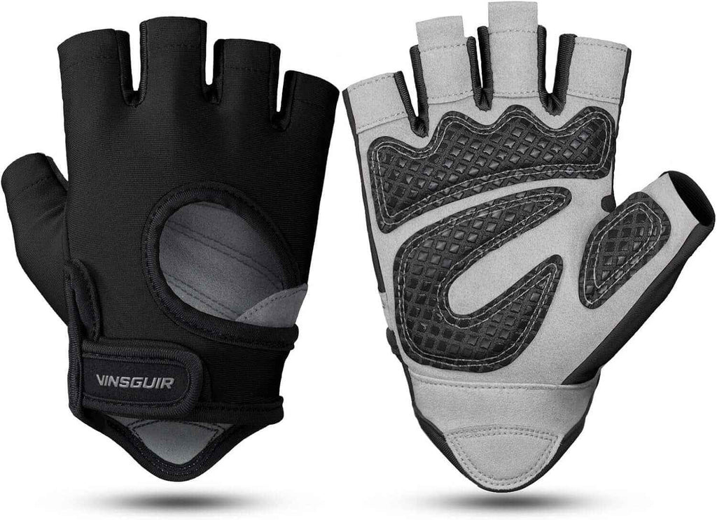 Premium Workout Gloves with Non-Slip Grip, Foam Palm Padding, Black, L