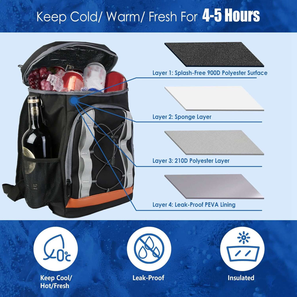 25L insulated cooler backpack in black and gray, designed for maximum cold retention and outdoor convenience.