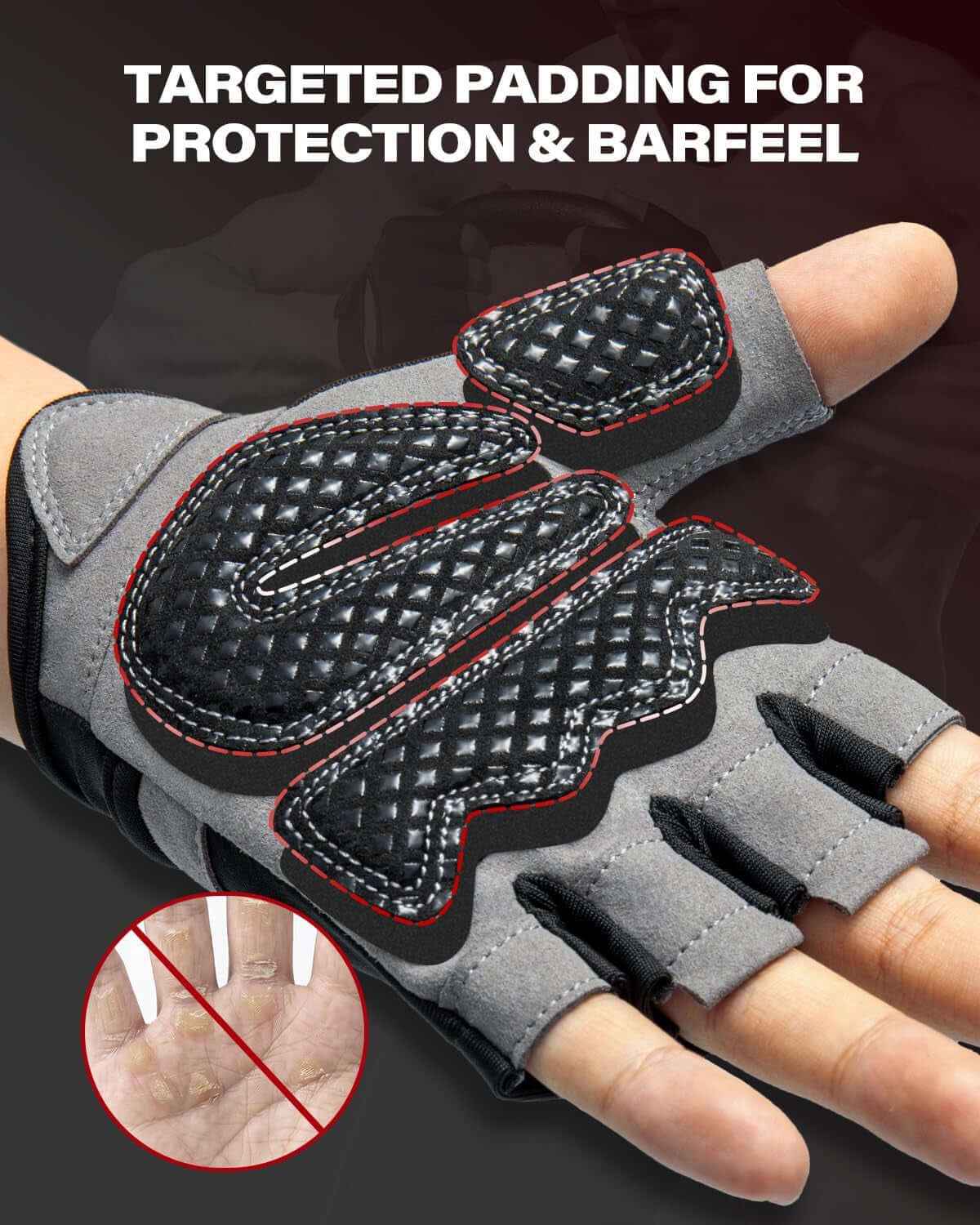Premium Workout Gloves with Non-Slip Grip, Foam Palm Padding, Black, L