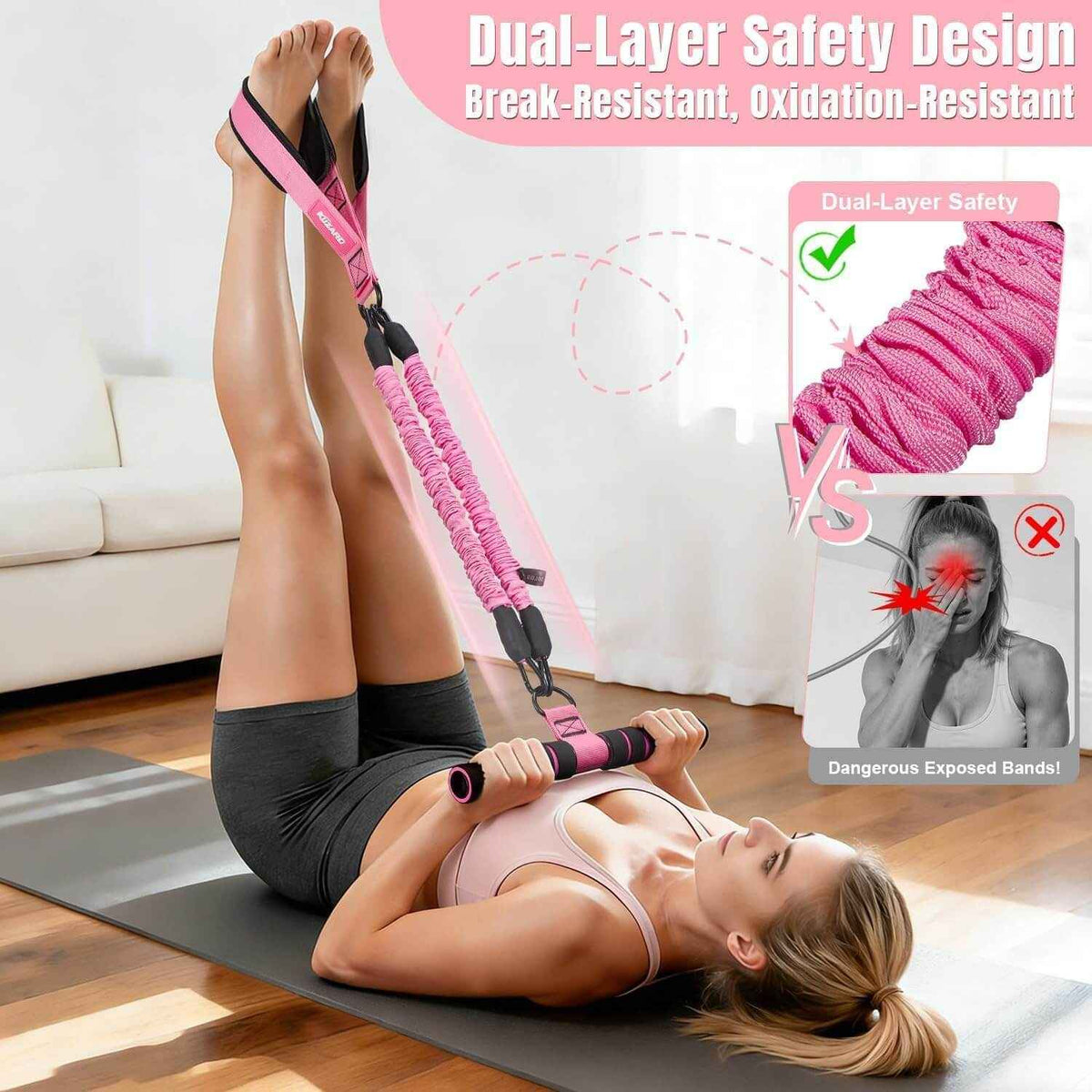 3-tube resistance bands for women for Women–Foot Pedal and Ab Trainer