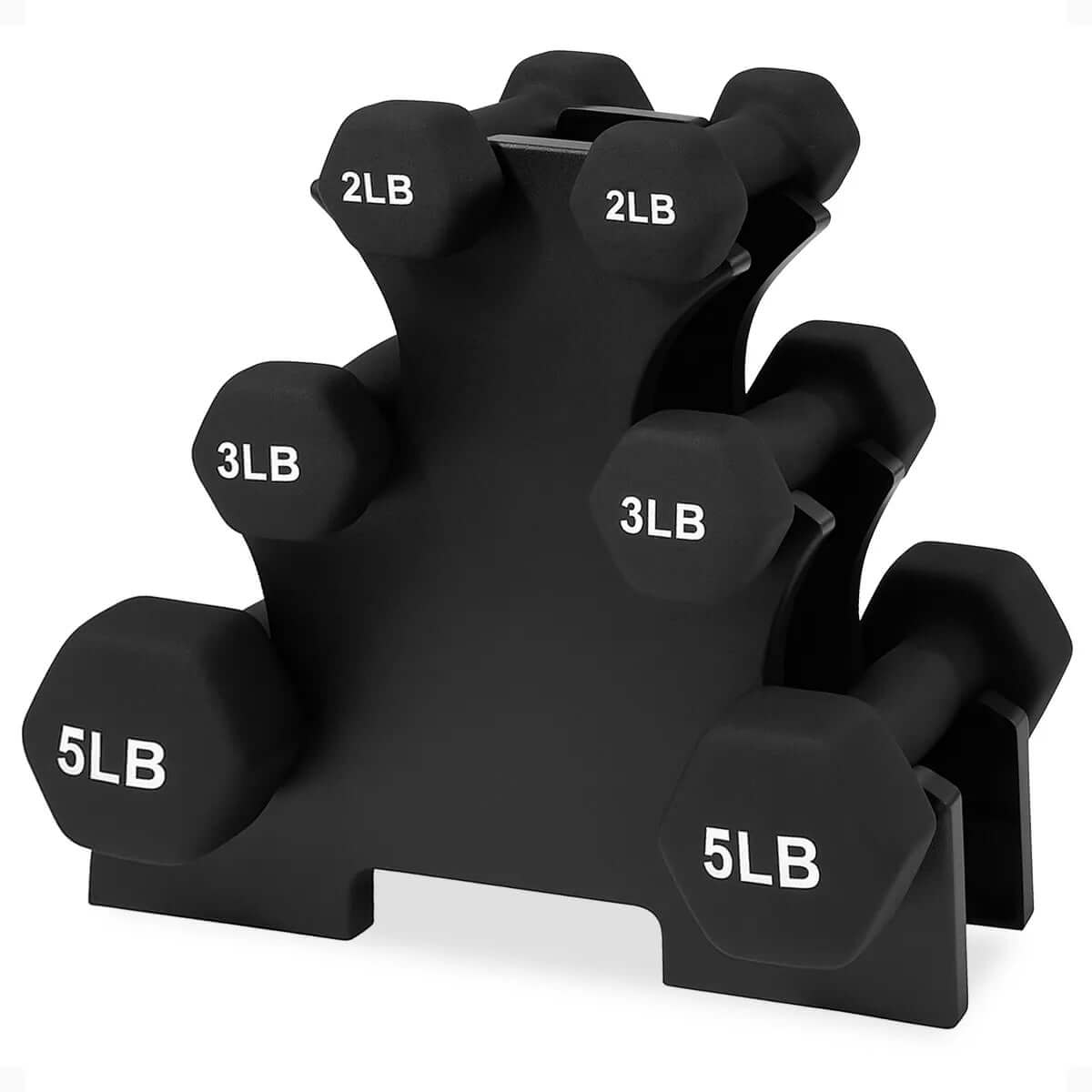 BalanceFrom 110 lb Neoprene Coated Dumbbell Set with Stand - 10 Pairs of Adjustable Weights for Comprehensive Home Fitness, Black