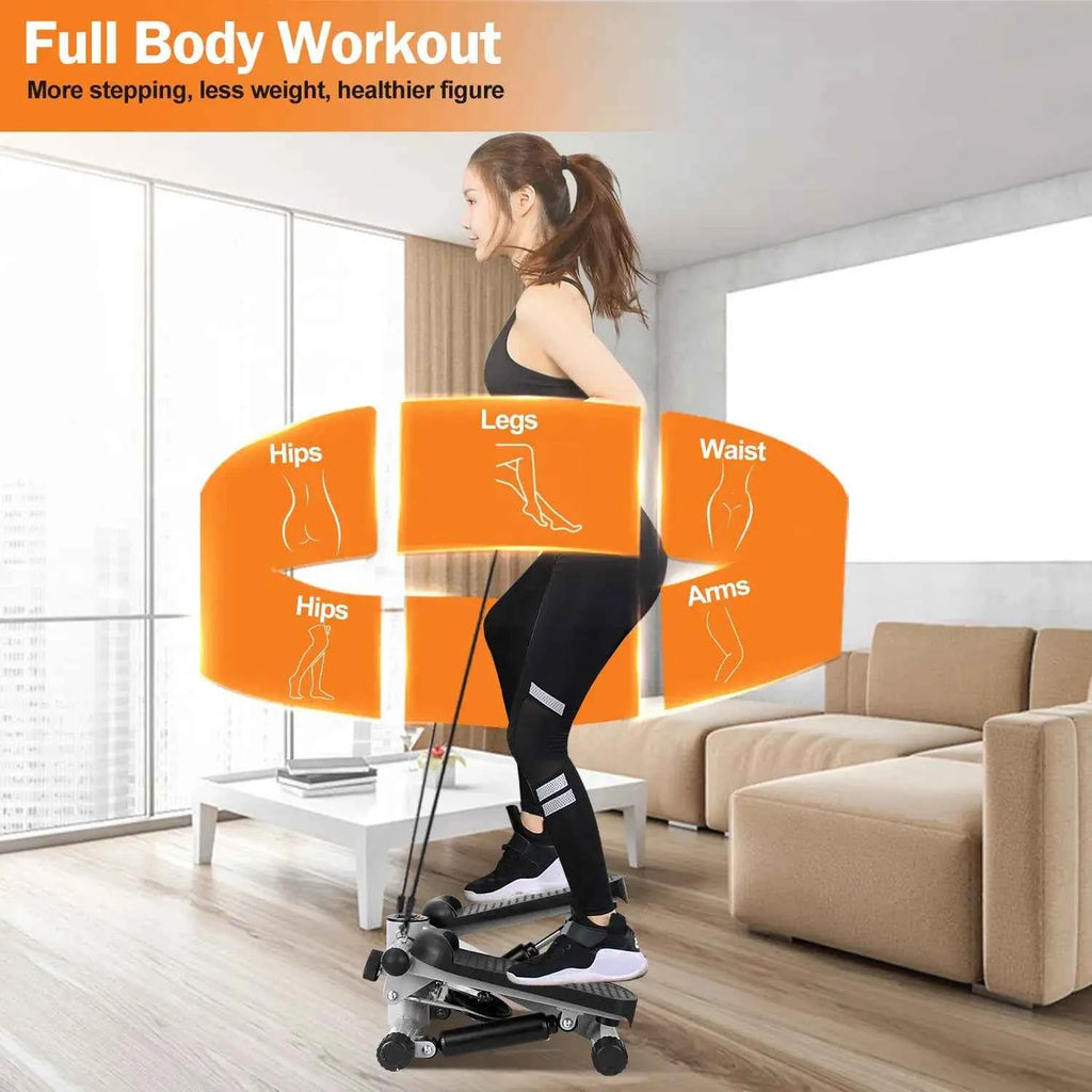 Mini Stair Stepper with Resistance Bands – LCD Monitor, Quiet, 330 lb