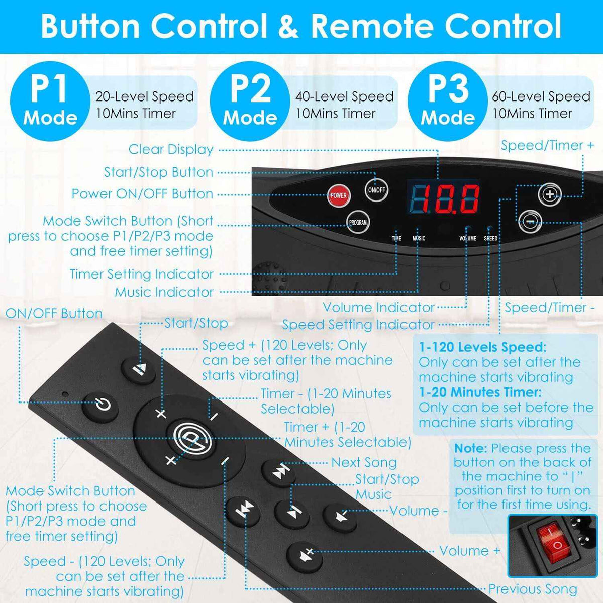 Vibration Exercise Machine with Bluetooth –USB Music, Resistance Bands