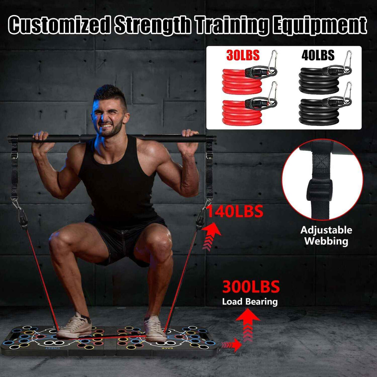 15-in-1 Home Gym Push up Board Set – Color-Coded, Resistance Bands