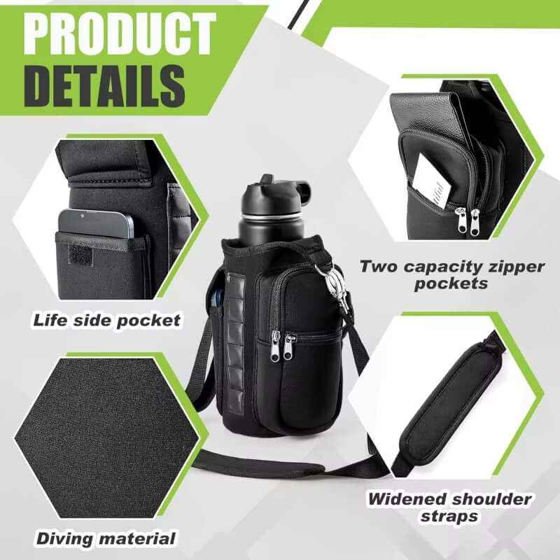Magnetic Water Bottle Carrier with Phone Pocket & Adjustable Strap
