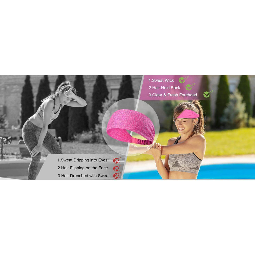 Non-slip workout headbands in various colors, worn by a woman during exercise.