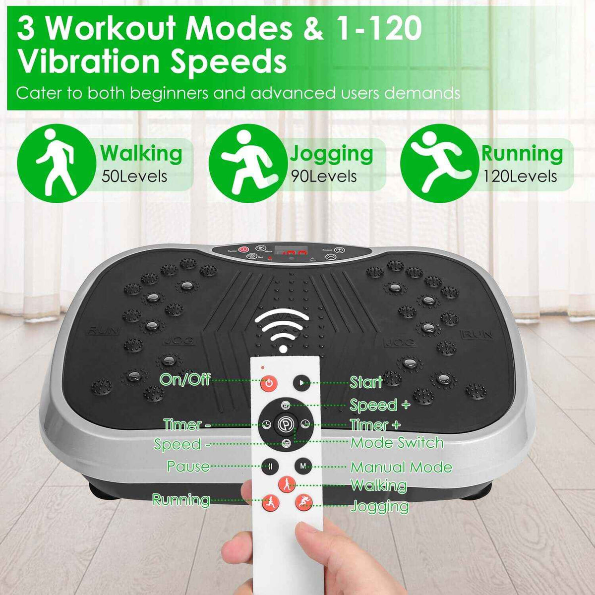 Vibration Exercise Machine with Resistance Bands & Remote Control